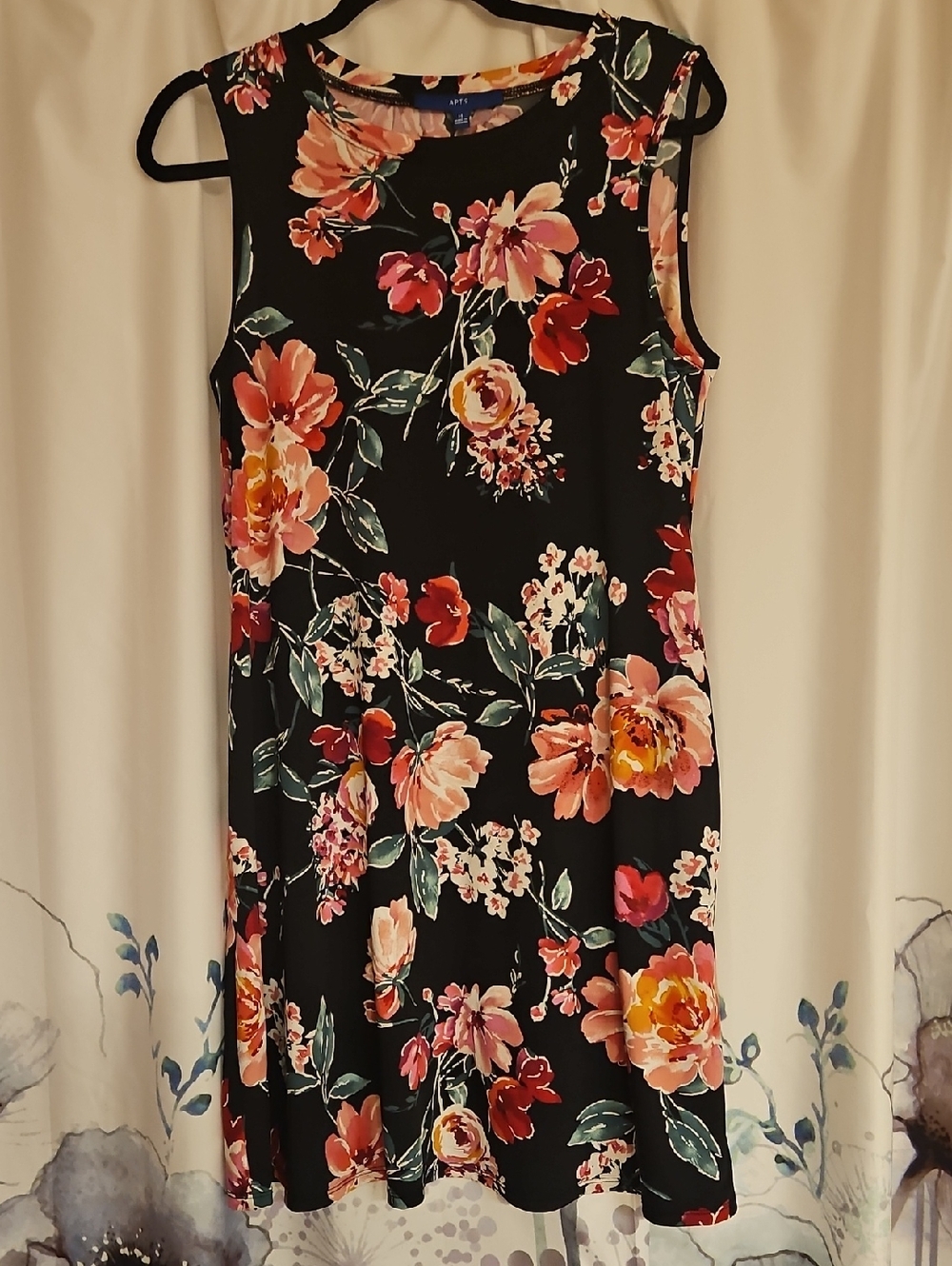 Apt. 9 Black Sleeveless Mini Dress with Pink & Orange Floral Print